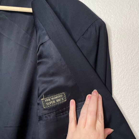 Ermenegildo Zegna Super 100S Navy Wool Mens Blazer 48 - Picture 6 of 12